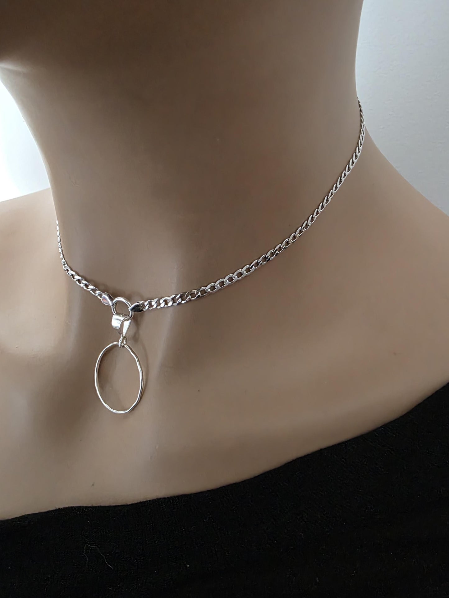 Sterling Silver Day Collar Choker Necklace on 2.5mm Curb Chain - Partner Jewelry