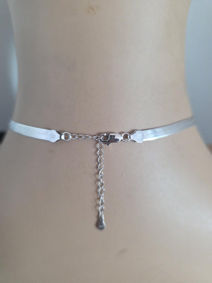 Sterling Silver Day Collar Necklace on 5mm Herringbone Chain with Crystal Pendant - Locking Option - Partner Jewelry