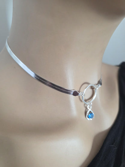 Sterling Silver Day Collar Necklace on 5mm Herringbone Chain with Crystal Pendant - Locking Option - Partner Jewelry