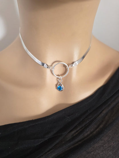 Sterling Silver Day Collar Necklace on 5mm Herringbone Chain with Crystal Pendant - Locking Option - Partner Jewelry