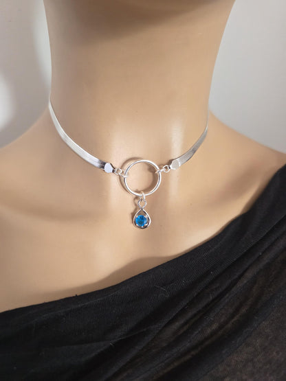Sterling Silver Day Collar Necklace on 5mm Herringbone Chain with Crystal Pendant - Locking Option - Partner Jewelry