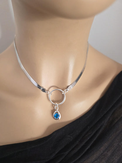 Sterling Silver Day Collar Necklace on 5mm Herringbone Chain with Crystal Pendant - Locking Option - Partner Jewelry