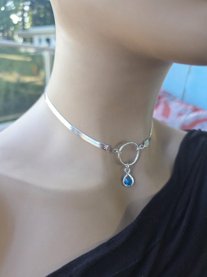 Sterling Silver Day Collar Necklace on 5mm Herringbone Chain with Crystal Pendant - Locking Option - Partner Jewelry