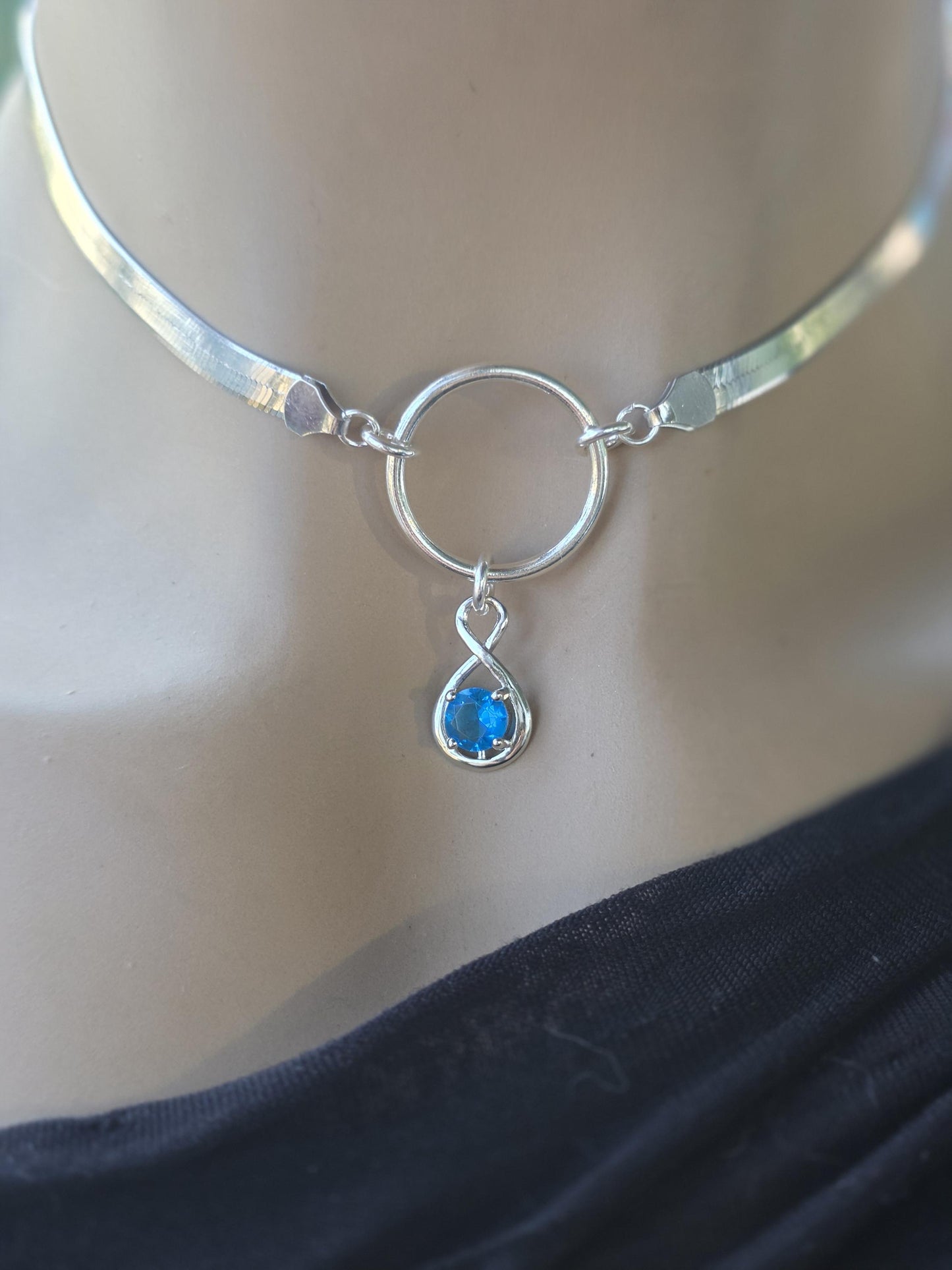 Sterling Silver Day Collar Necklace on 5mm Herringbone Chain with Crystal Pendant - Locking Option - Partner Jewelry