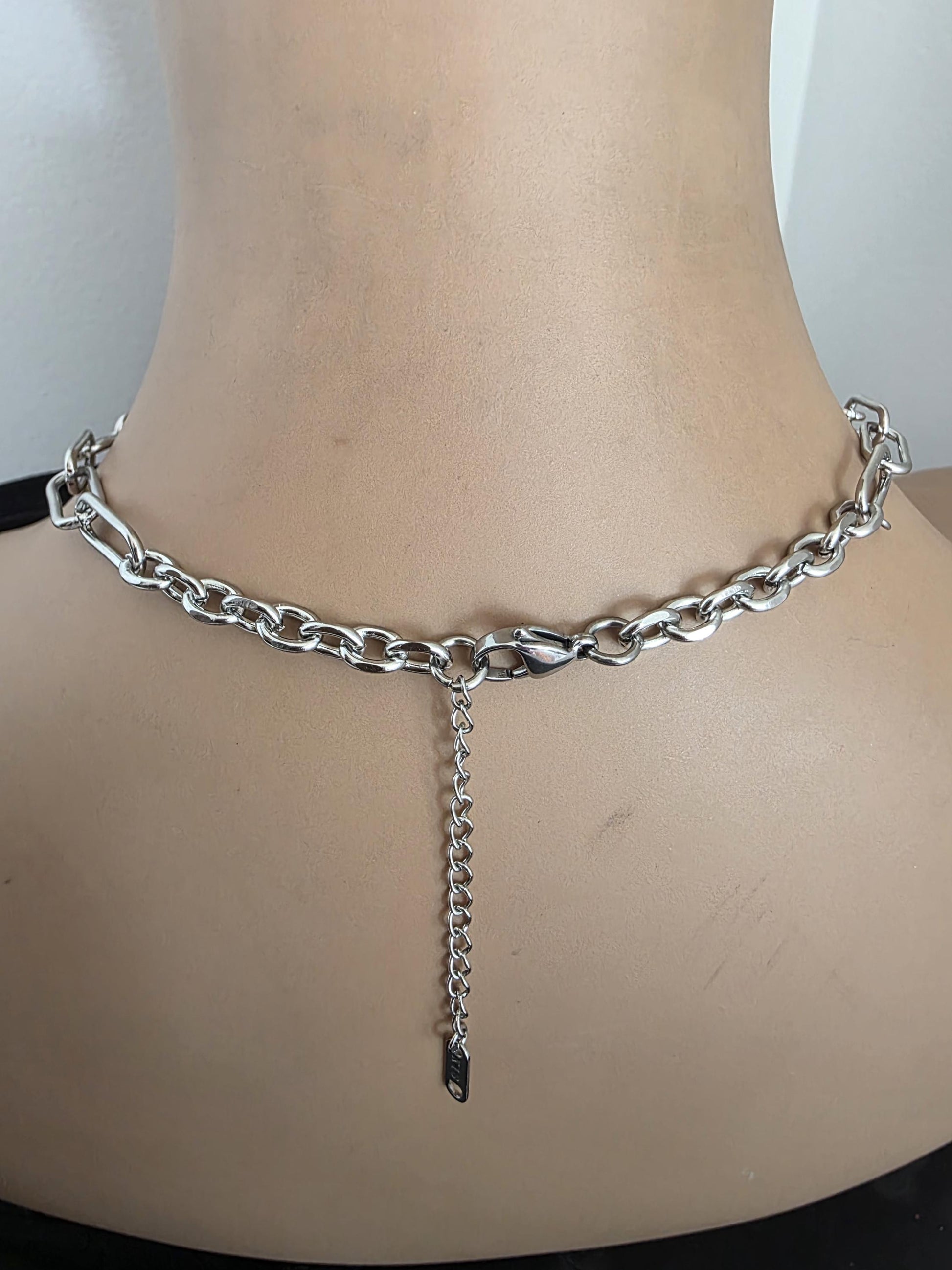 Steel & Cubic Zirconia Baguette Pendant Choker Necklace with Star - Day Collar style, Adjustable