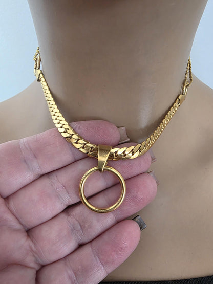 Gold Plated Steel Day Collar Choker Necklace, Unique Style, Permanent Locking Option - Couples Devotion Jewelry