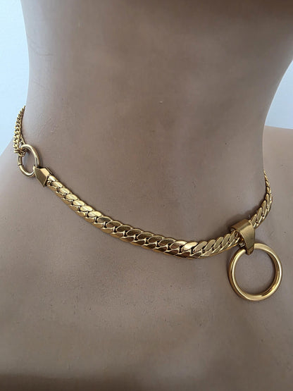Gold Plated Steel Day Collar Choker Necklace, Unique Style, Permanent Locking Option - Couples Devotion Jewelry