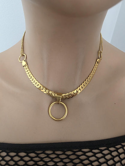 Gold Plated Steel Day Collar Choker Necklace, Unique Style, Permanent Locking Option - Couples Devotion Jewelry
