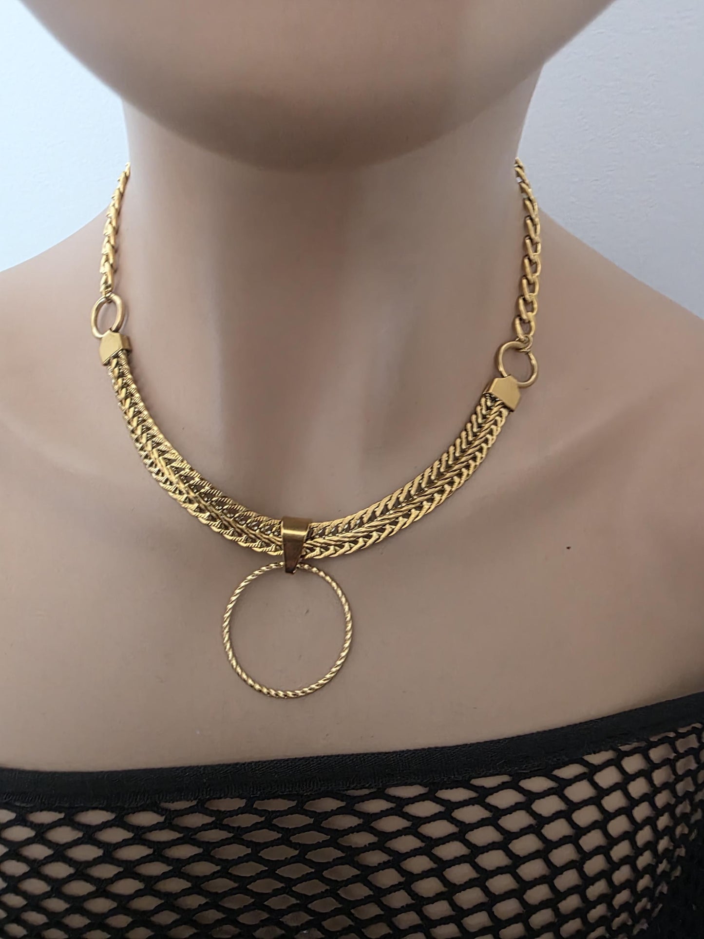 Gold Plated Steel Day Collar Choker Necklace, Bold Style, Permanent Locking Option - Couples Devotion Jewelry