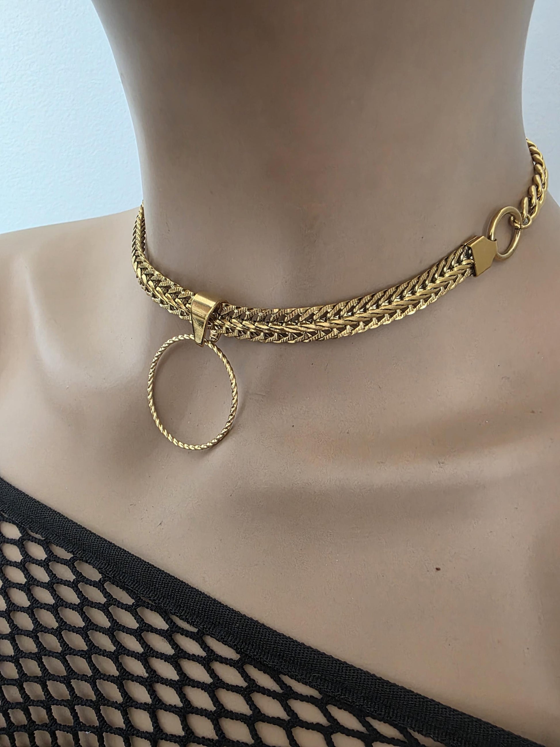 Gold Plated Steel Day Collar Choker Necklace, Bold Style, Permanent Locking Option - Couples Devotion Jewelry