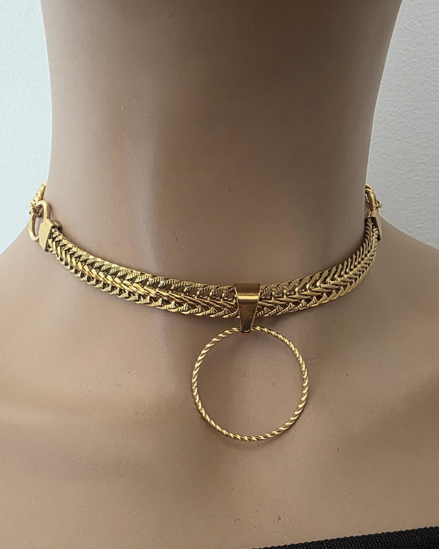 Gold Plated Steel Day Collar Choker Necklace, Bold Style, Permanent Locking Option - Couples Devotion Jewelry