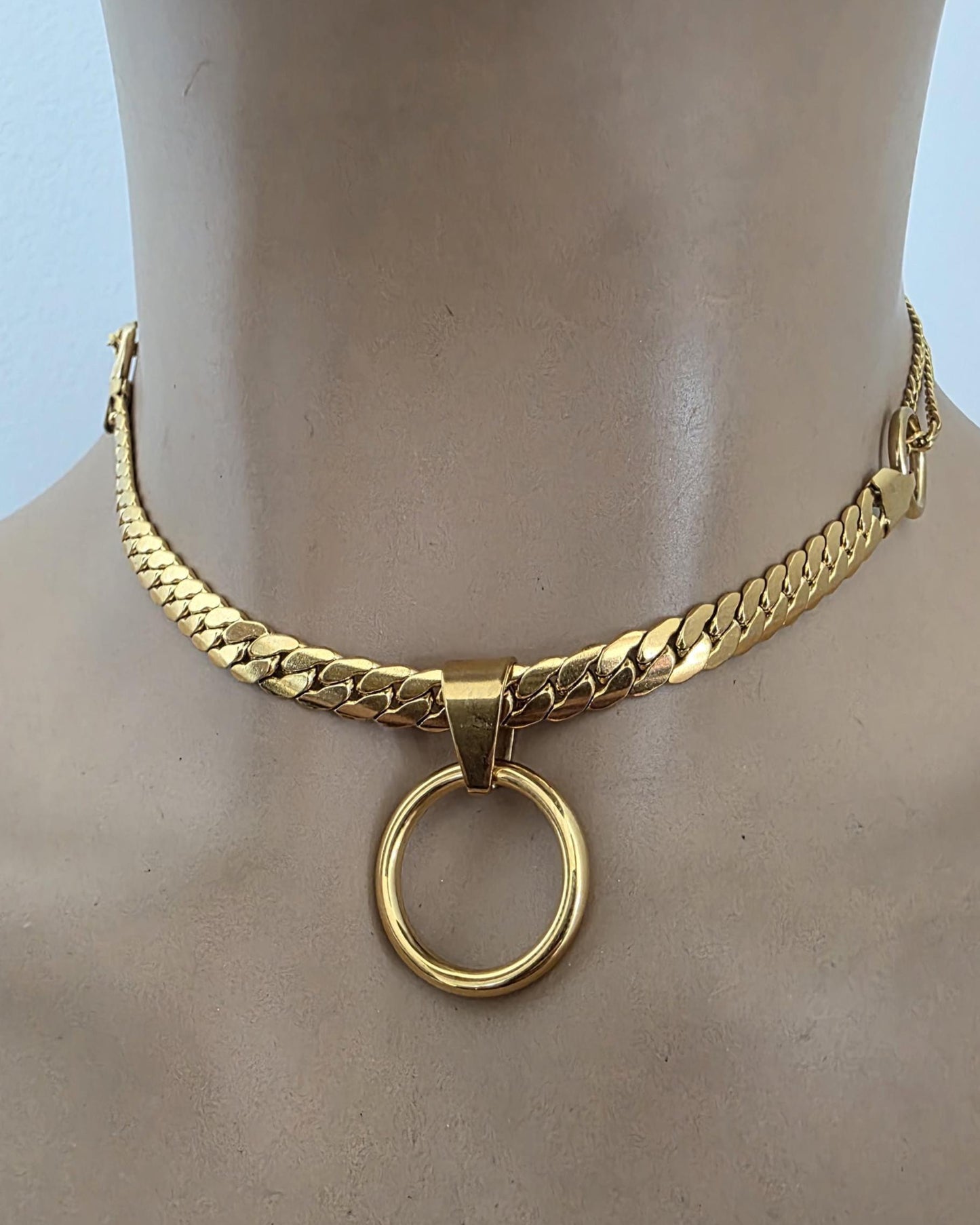 Gold Plated Steel Day Collar Choker Necklace, Unique Style, Permanent Locking Option - Couples Devotion Jewelry