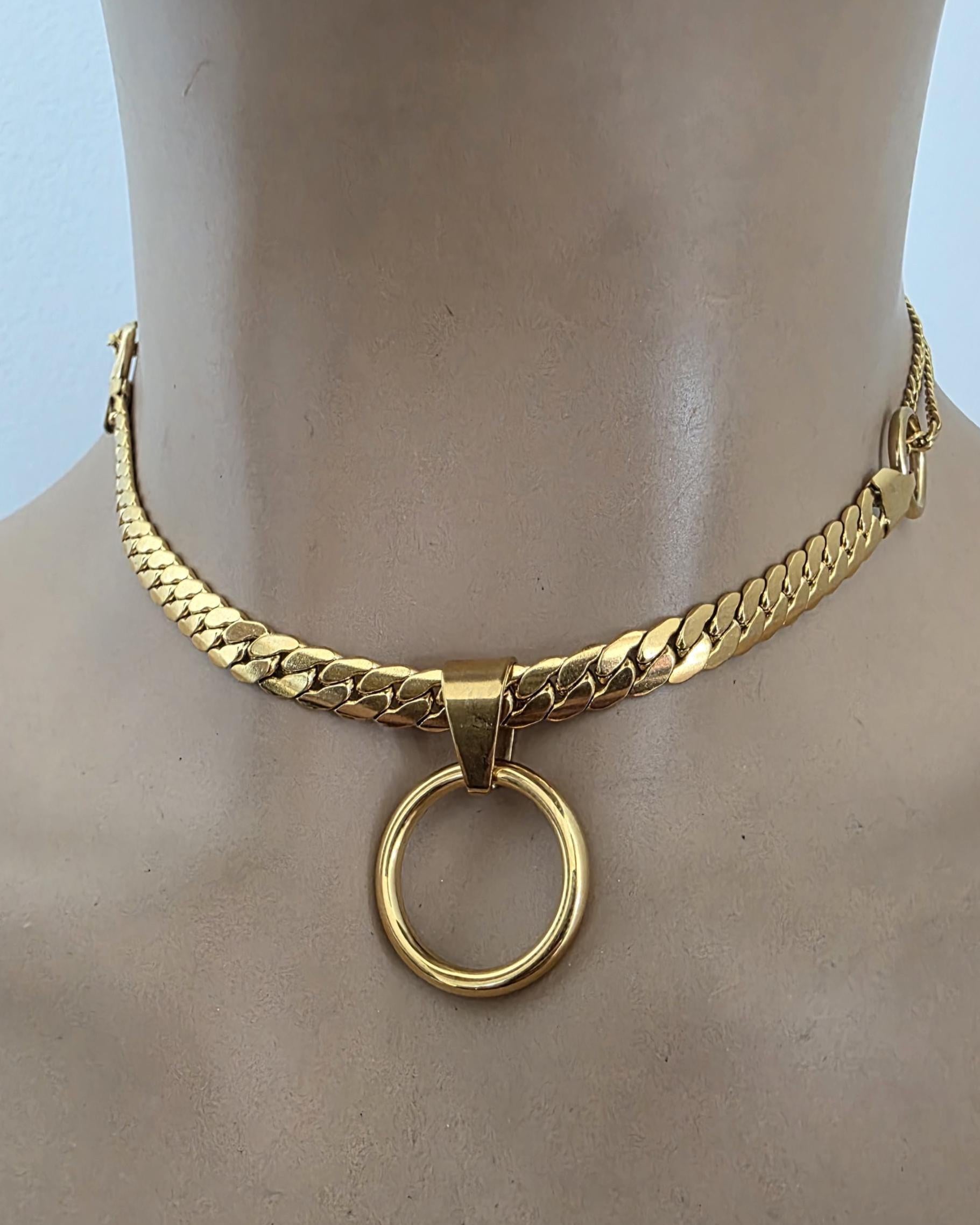 Gold Plated Steel Day Collar Choker Necklace, Unique Style, Permanent Locking Option - Couples Devotion Jewelry