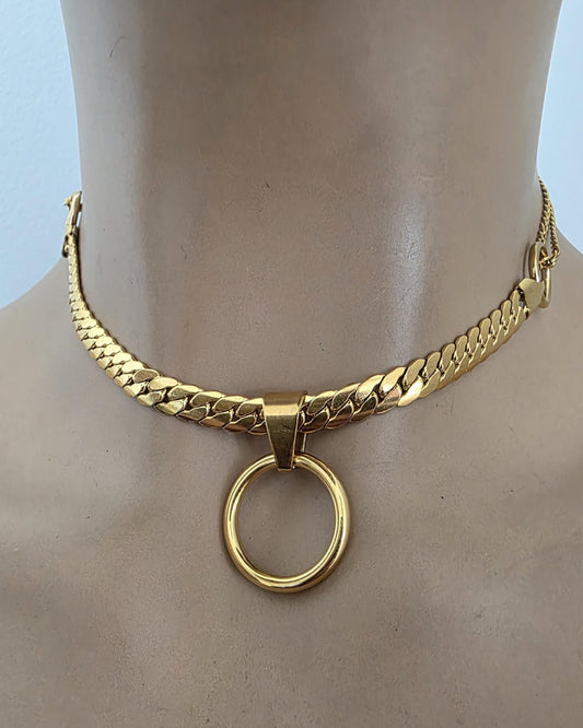Gold Plated Steel Day Collar Choker Necklace, Unique Style, Permanent Locking Option - Couples Devotion Jewelry