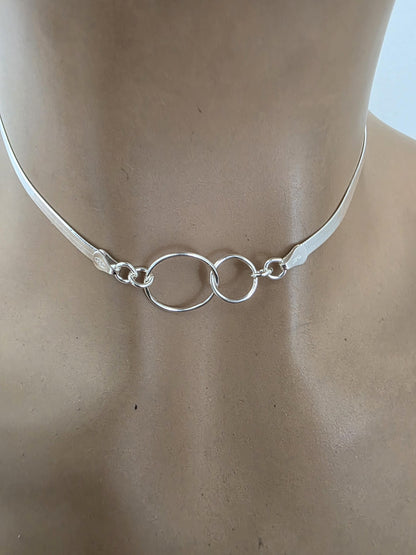 Sterling Silver Eternity Rings Day Collar Choker Necklace on 3mm Herringbone Chain - Committment Jewelry