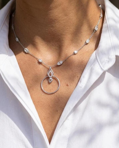 Sterling Silver Cubic Zirconia O Ring Necklace - Luxury Partner Jewelry