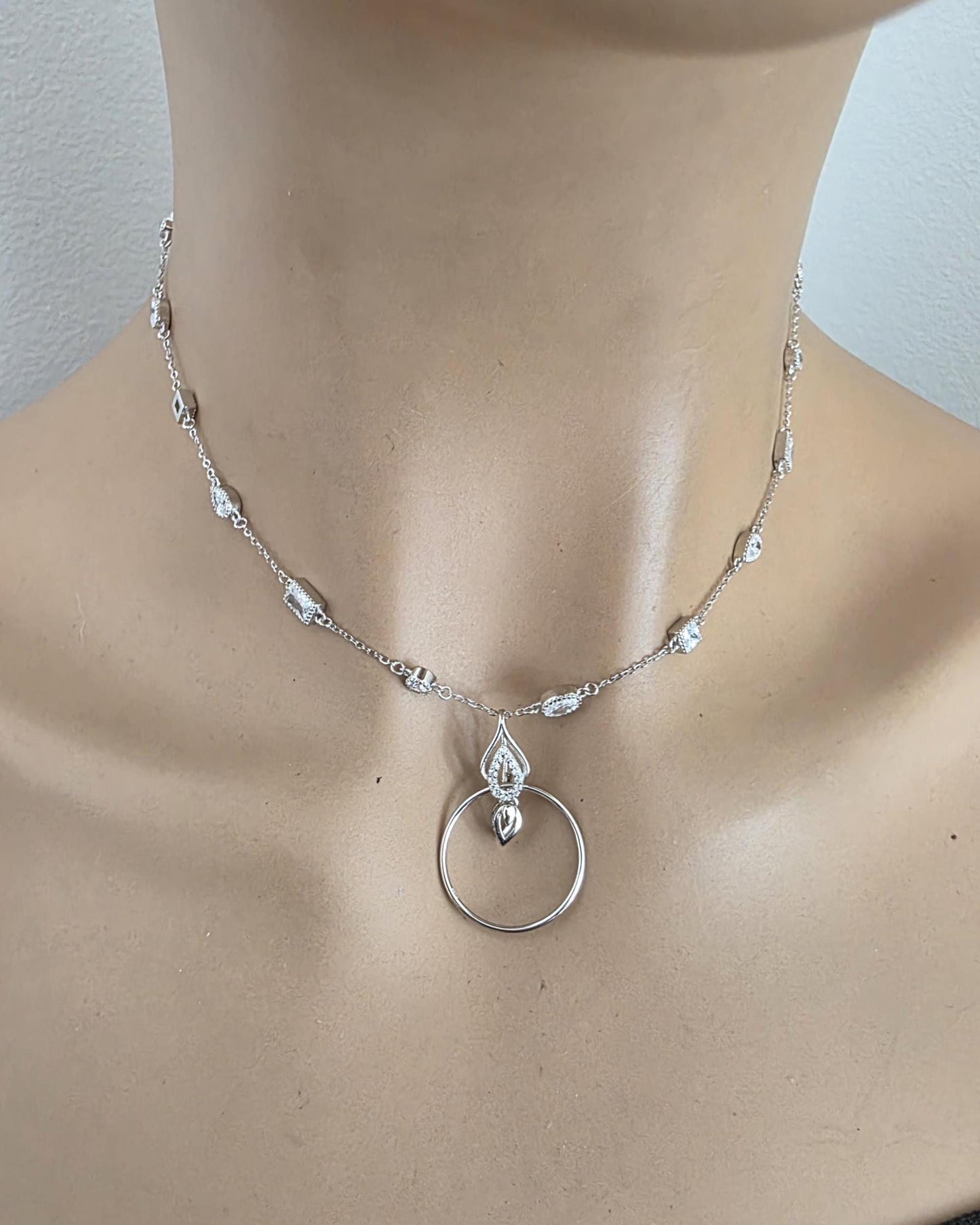 Sterling Silver Cubic Zirconia O Ring Necklace - Luxury Partner Jewelry