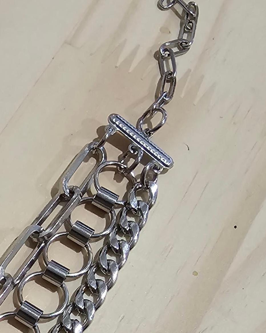 Layered Steel Multi-Strand Chunky Edgy Statement Wrap Bracelet - Adjustable 6 to 9 inches