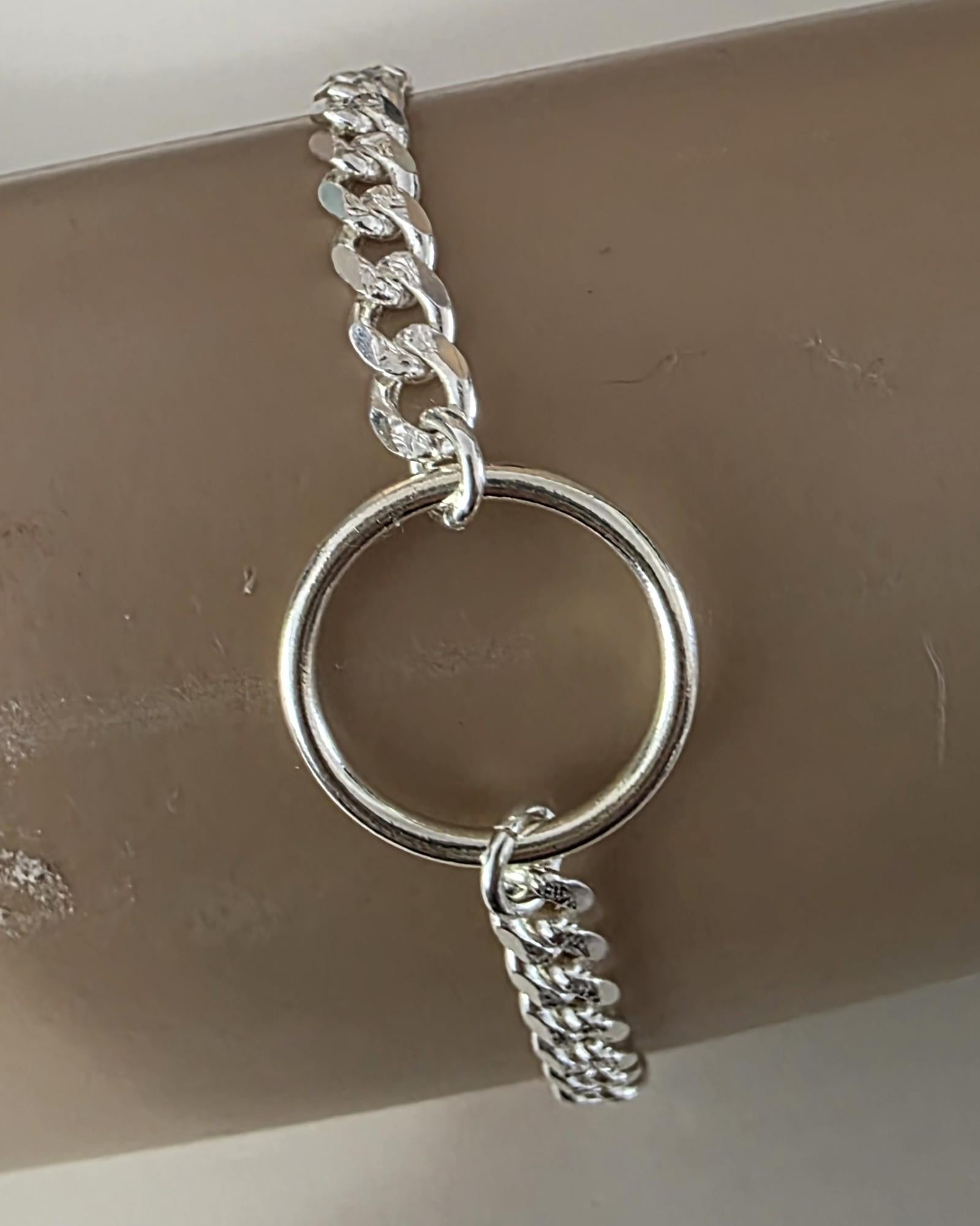 Sterling Silver Masc Style Day Collar O Ring Bracelet with Lock & Key Clasp - Partner Commitment Jewelry