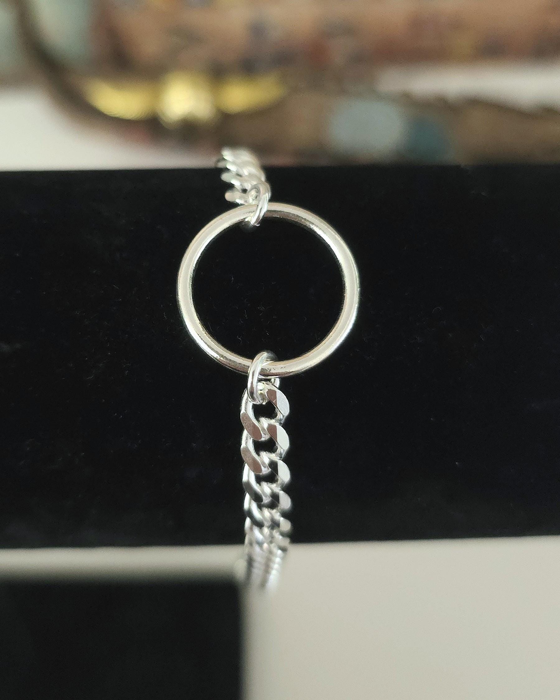 Sterling Silver Masc Style Day Collar O Ring Bracelet with Lock & Key Clasp - Partner Commitment Jewelry