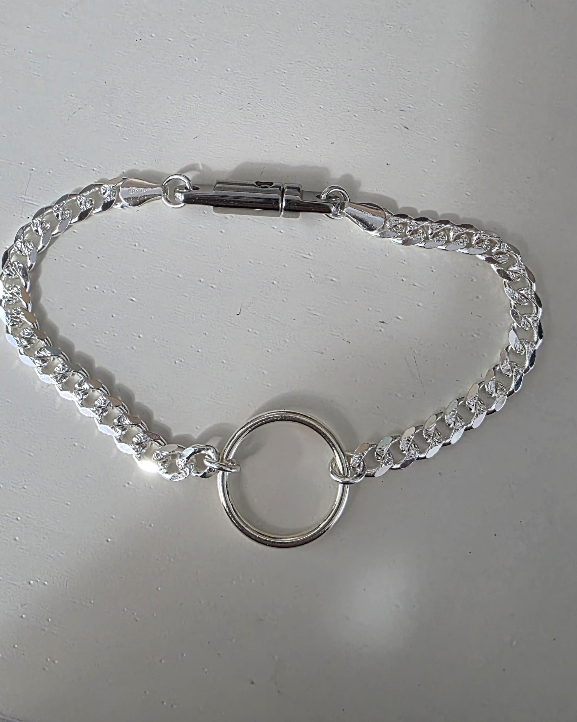 Sterling Silver Masc Style Day Collar O Ring Bracelet with Lock & Key Clasp - Partner Commitment Jewelry
