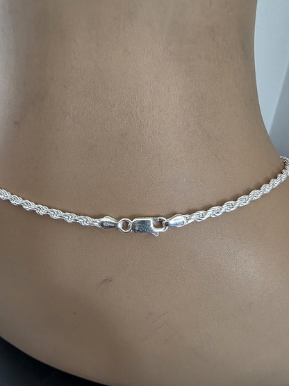 Sterling Silver 3mm Rope Chain Day Collar Choker Necklace - Mens, Womens, 3 Sizes & Locking Option - Luxury Commitment Jewelry