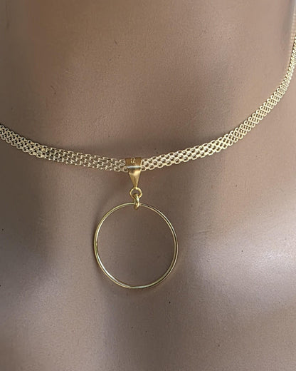 Gold Vermeil Over Sterling Silver Eternity Ring Pendant Bismarck Chain Necklace - Luxury Devotion Partner Jewelry