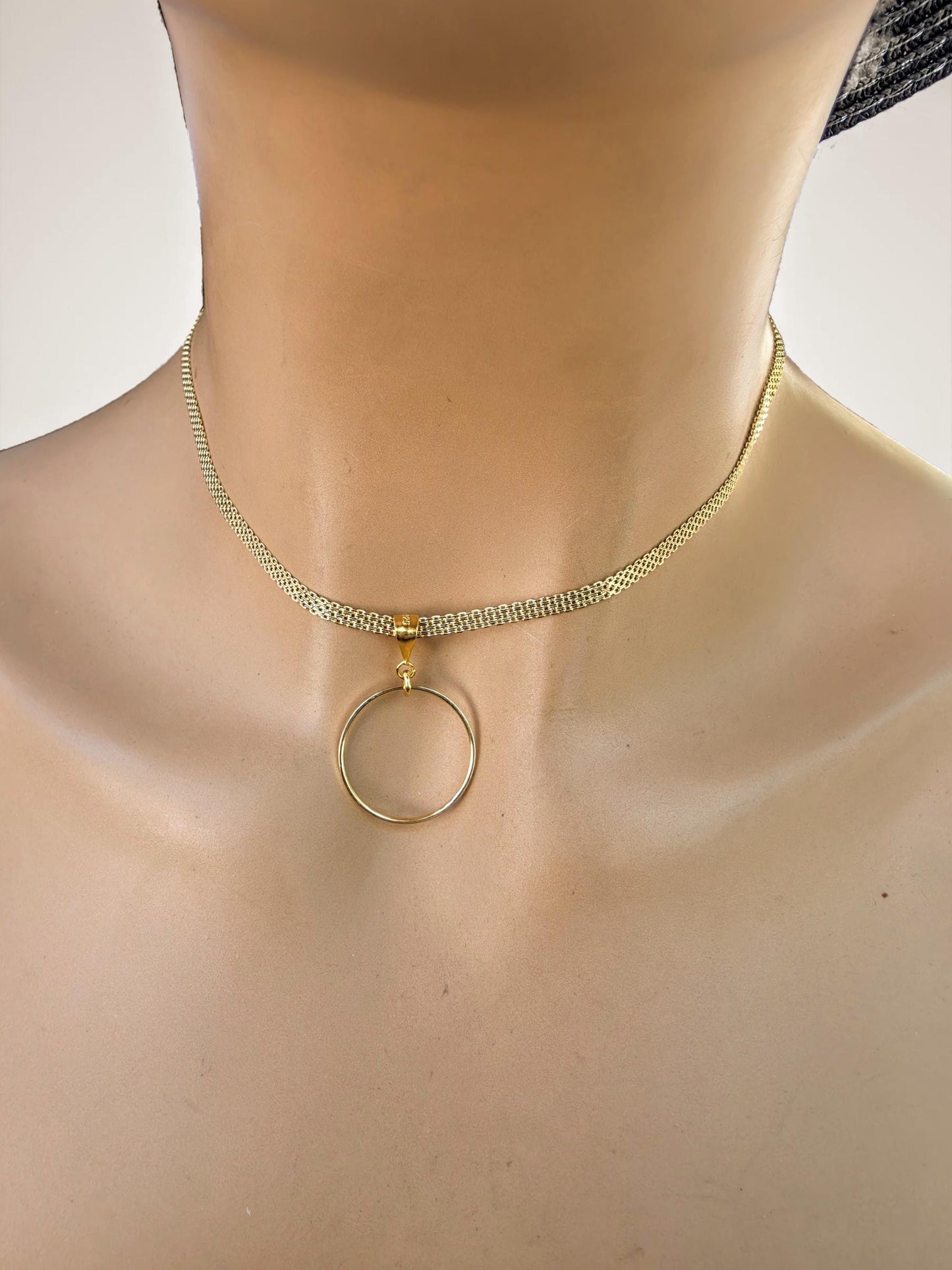 Gold Vermeil Over Sterling Silver Eternity Ring Pendant Bismarck Chain Necklace - Luxury Devotion Partner Jewelry