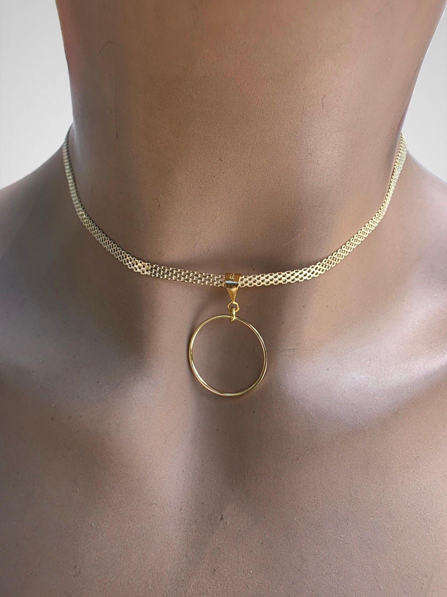 Gold Vermeil Over Sterling Silver Eternity Ring Pendant Bismarck Chain Necklace - Luxury Devotion Partner Jewelry