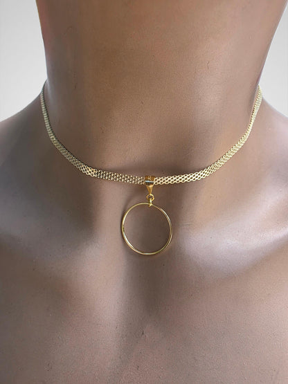 Gold Vermeil Over Sterling Silver Eternity Ring Pendant Bismarck Chain Necklace - Luxury Devotion Partner Jewelry
