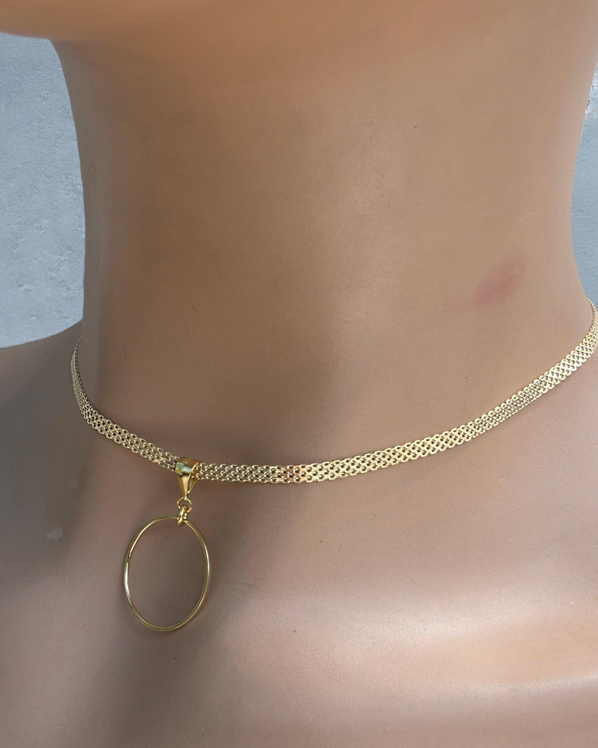 Gold Vermeil Over Sterling Silver Eternity Ring Pendant Bismarck Chain Necklace - Luxury Devotion Partner Jewelry
