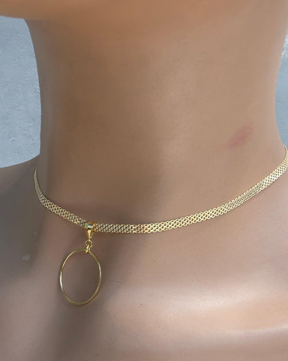 Gold Vermeil Over Sterling Silver Eternity Ring Pendant Bismarck Chain Necklace - Luxury Devotion Partner Jewelry