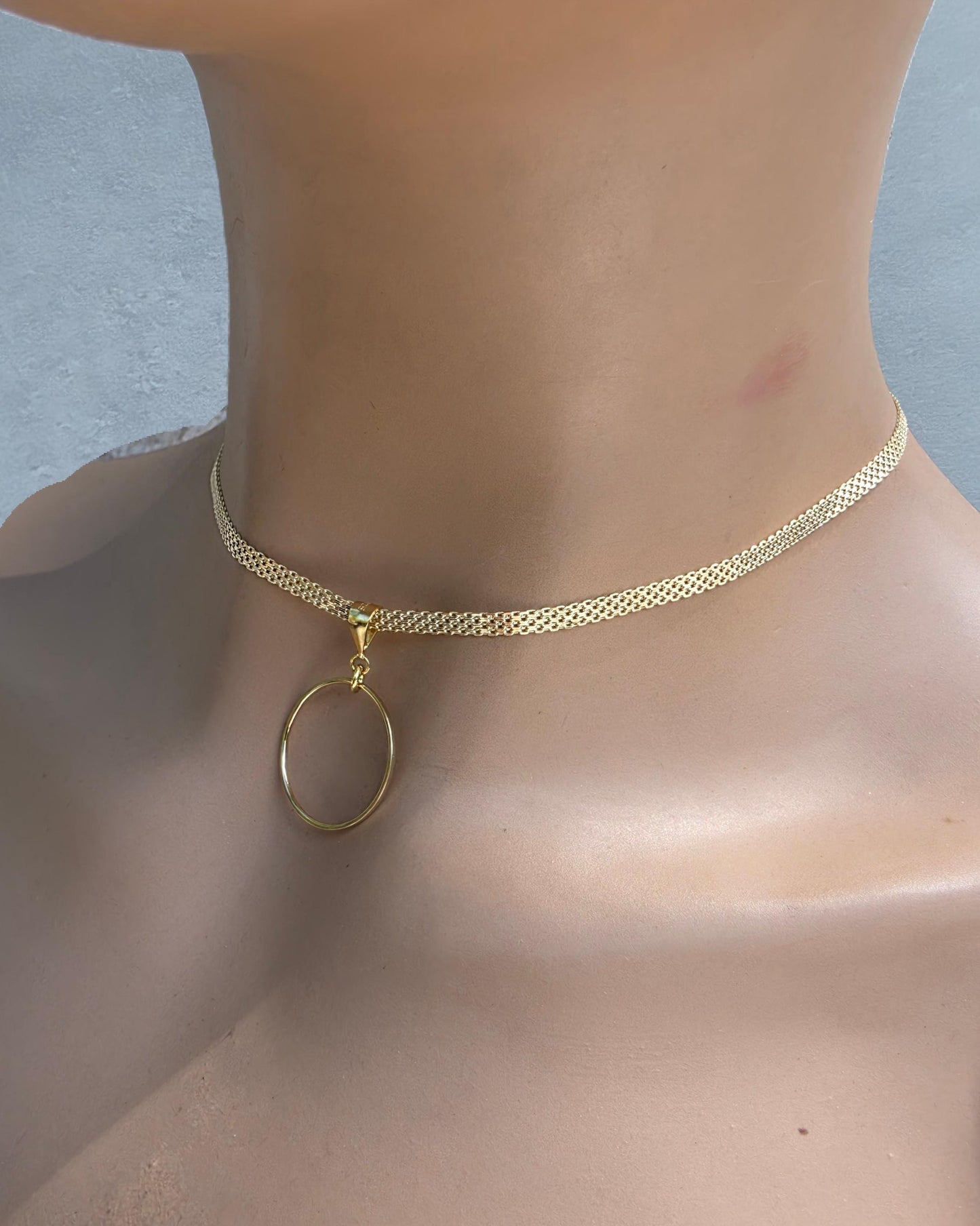 Gold Vermeil Over Sterling Silver Eternity Ring Pendant Bismarck Chain Necklace - Luxury Devotion Partner Jewelry