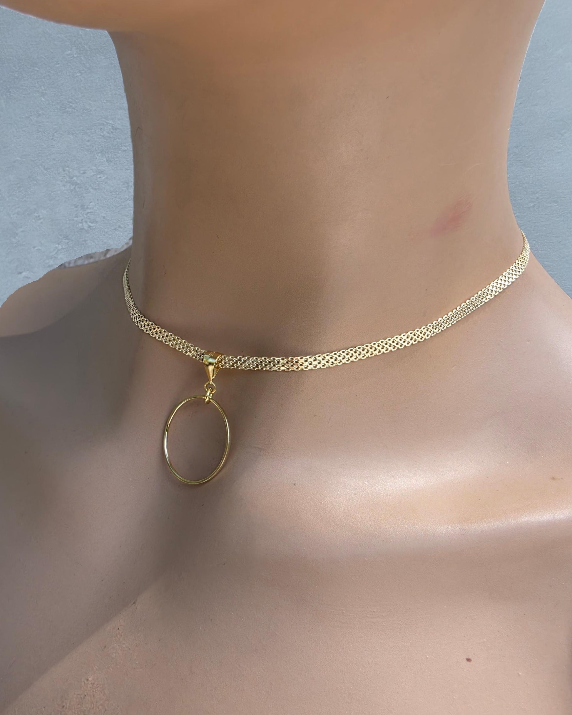 Gold Vermeil Over Sterling Silver Eternity Ring Pendant Bismarck Chain Necklace - Luxury Devotion Partner Jewelry