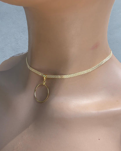 Gold Vermeil Over Sterling Silver Eternity Ring Pendant Bismarck Chain Necklace - Luxury Devotion Partner Jewelry