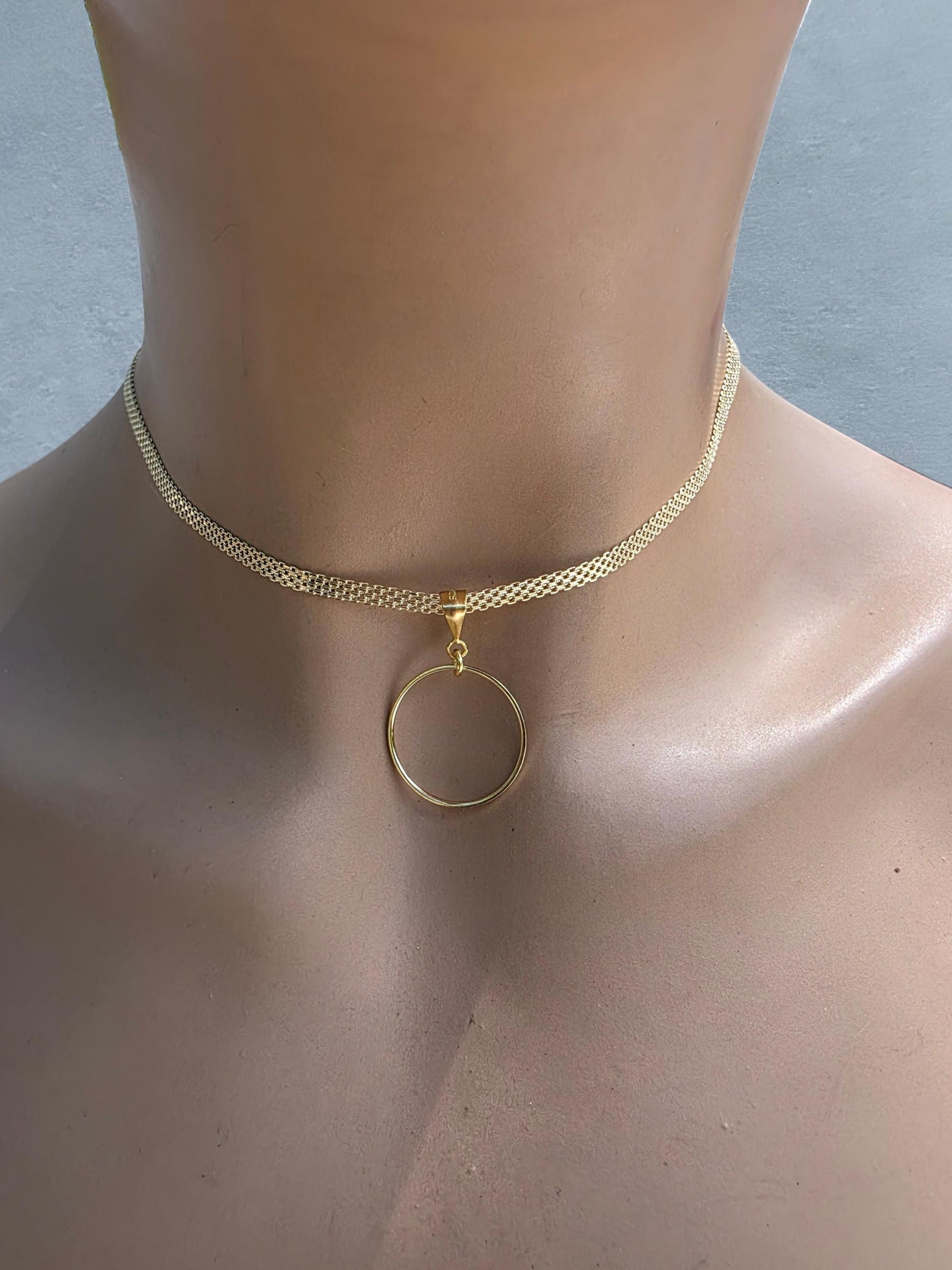 Gold Vermeil Over Sterling Silver Eternity Ring Pendant Bismarck Chain Necklace - Luxury Devotion Partner Jewelry