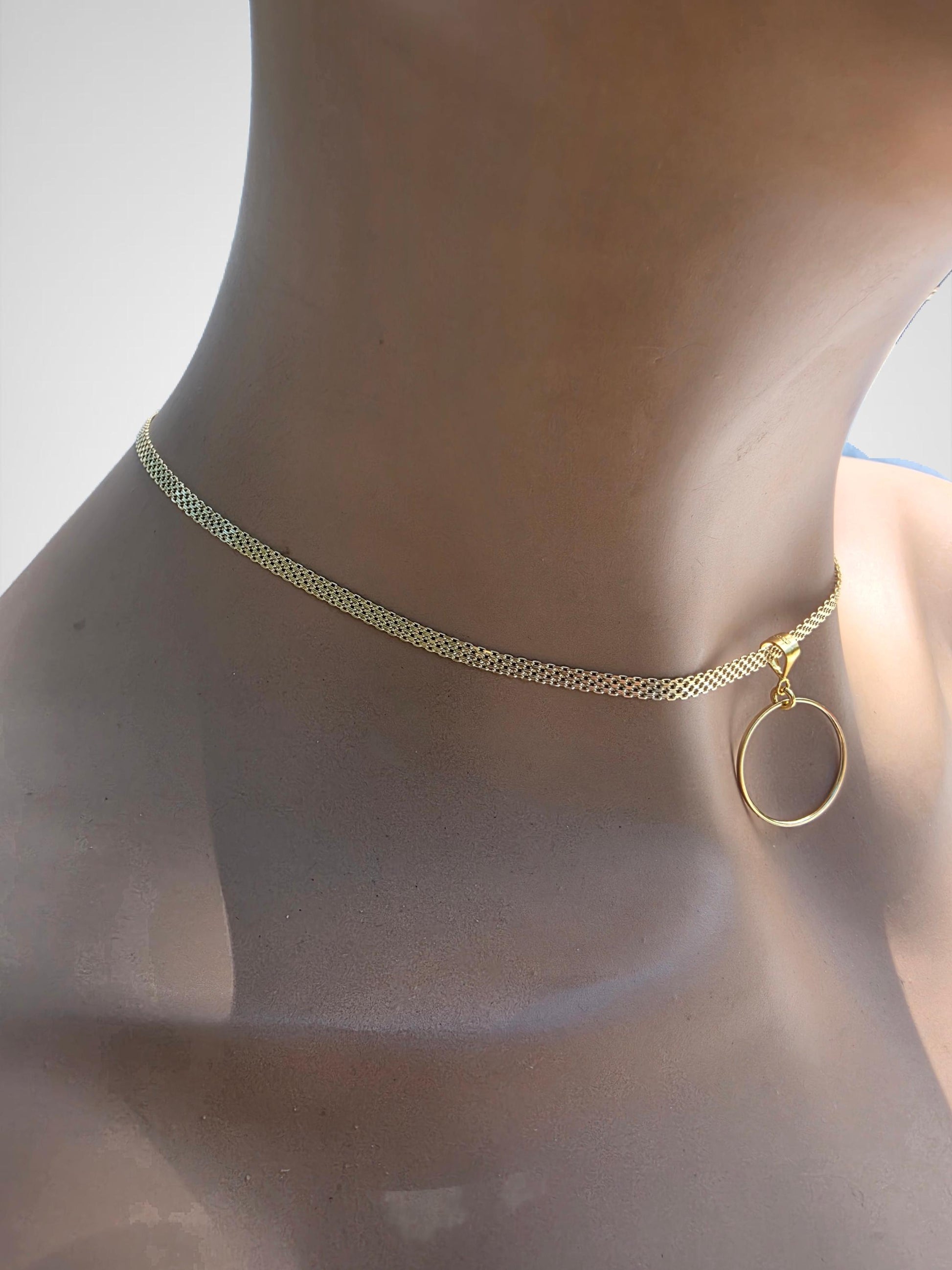 Gold Vermeil Over Sterling Silver Eternity Ring Pendant Bismarck Chain Necklace - Luxury Devotion Partner Jewelry