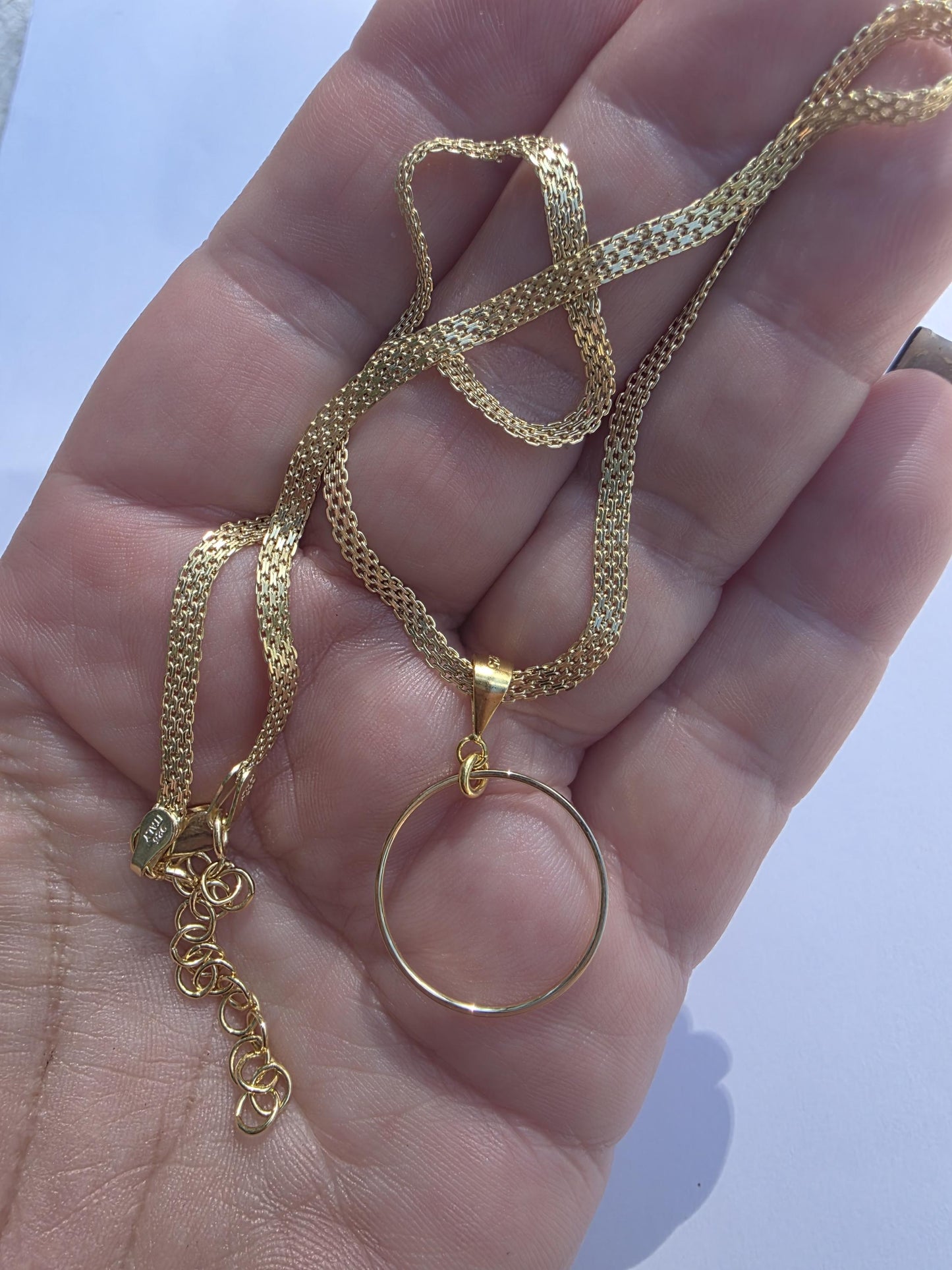 Gold Vermeil Over Sterling Silver Eternity Ring Pendant Bismarck Chain Necklace - Luxury Devotion Partner Jewelry