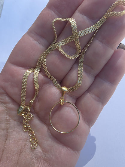 Gold Vermeil Over Sterling Silver Eternity Ring Pendant Bismarck Chain Necklace - Luxury Devotion Partner Jewelry