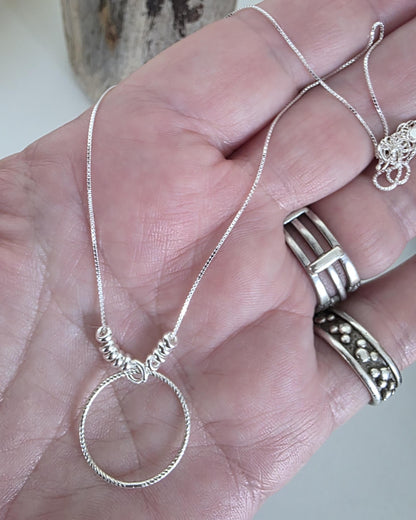 Sterling Silver Beaded Snake Chain Wabi-Sabi Eternity O Ring Day Collar Style Necklace - Luxury Commitment Jewelry