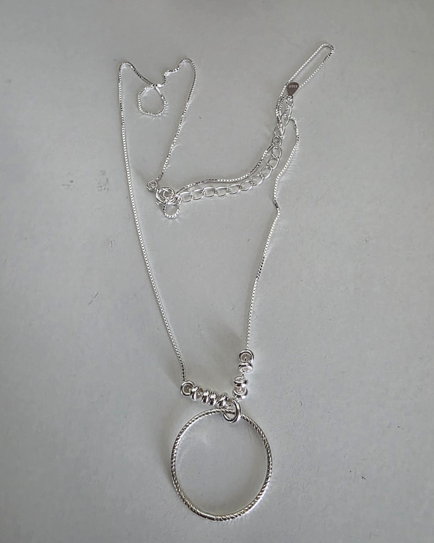 Sterling Silver Beaded Snake Chain Wabi-Sabi Eternity O Ring Day Collar Style Necklace - Luxury Commitment Jewelry