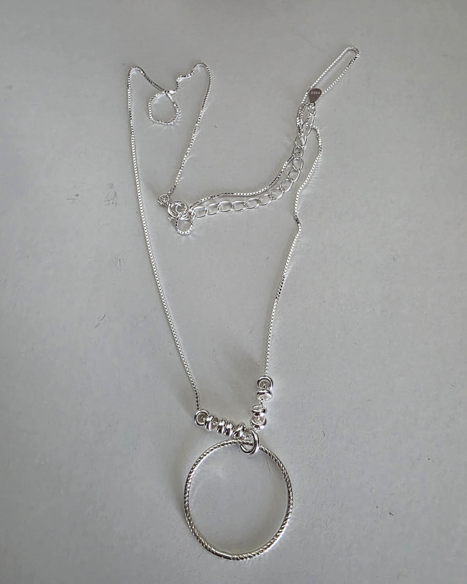 Sterling Silver Beaded Snake Chain Wabi-Sabi Eternity O Ring Day Collar Style Necklace - Luxury Commitment Jewelry