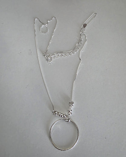 Sterling Silver Beaded Snake Chain Wabi-Sabi Eternity O Ring Day Collar Style Necklace - Luxury Commitment Jewelry