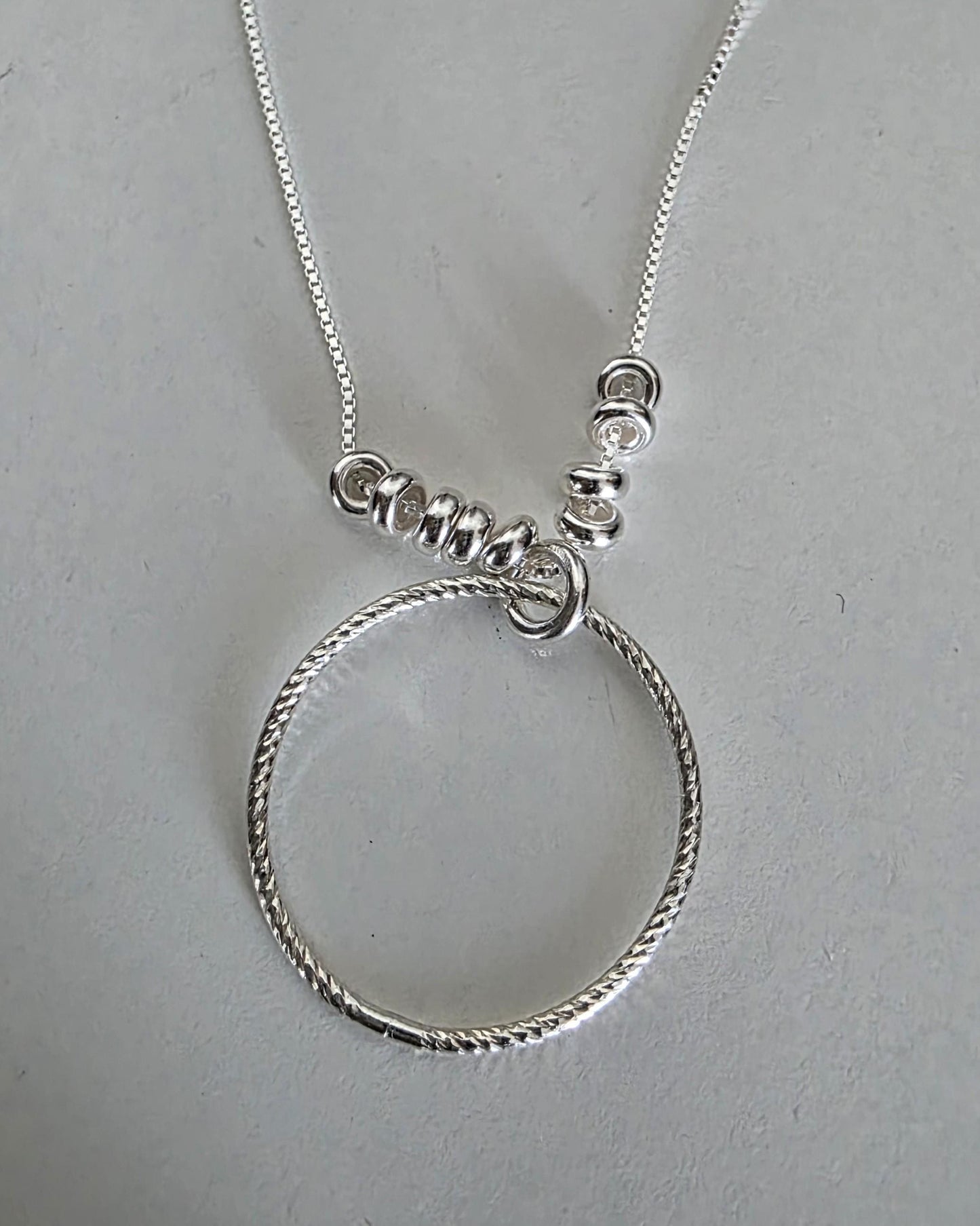 Sterling Silver Beaded Snake Chain Wabi-Sabi Eternity O Ring Day Collar Style Necklace - Luxury Commitment Jewelry