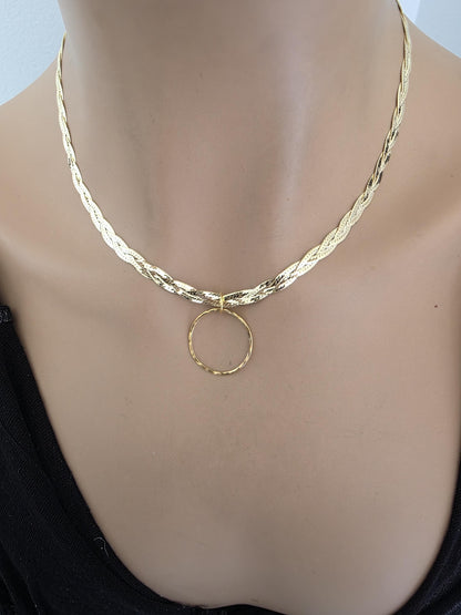 18k Gold Vermeil Over Sterling Silver Elegant Braided Herringbone Day Collar Necklace, Romantic Luxury Fine Jewelry