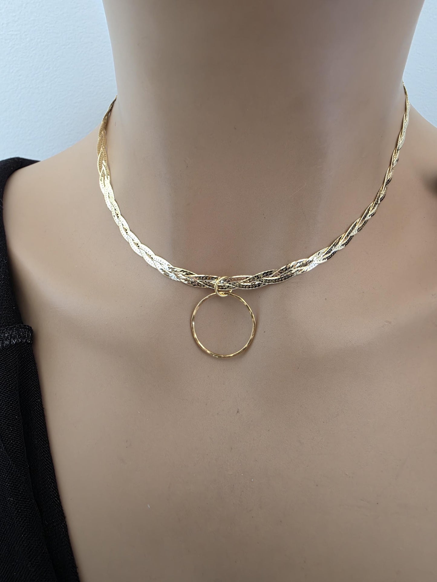 18k Gold Vermeil Over Sterling Silver Elegant Braided Herringbone Day Collar Necklace, Romantic Luxury Fine Jewelry
