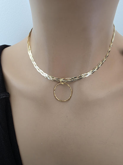 18k Gold Vermeil Over Sterling Silver Elegant Braided Herringbone Day Collar Necklace, Romantic Luxury Fine Jewelry