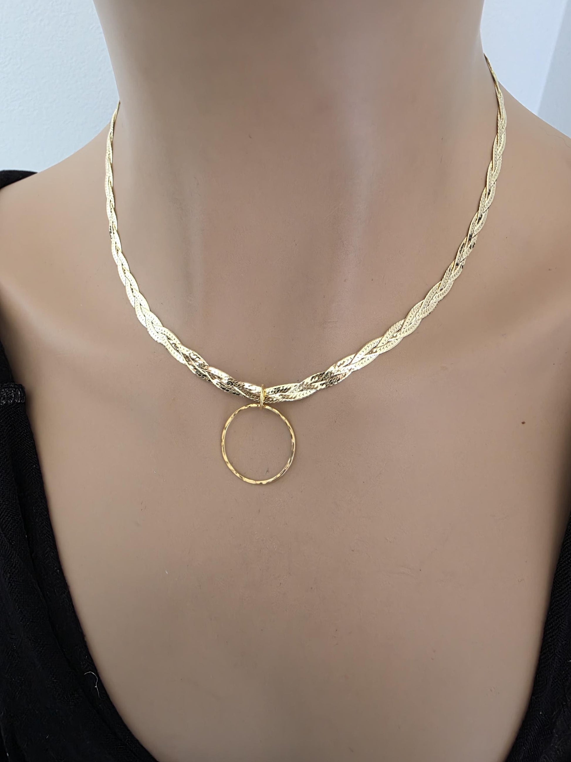 18k Gold Vermeil Over Sterling Silver Elegant Braided Herringbone Day Collar Necklace, Romantic Luxury Fine Jewelry