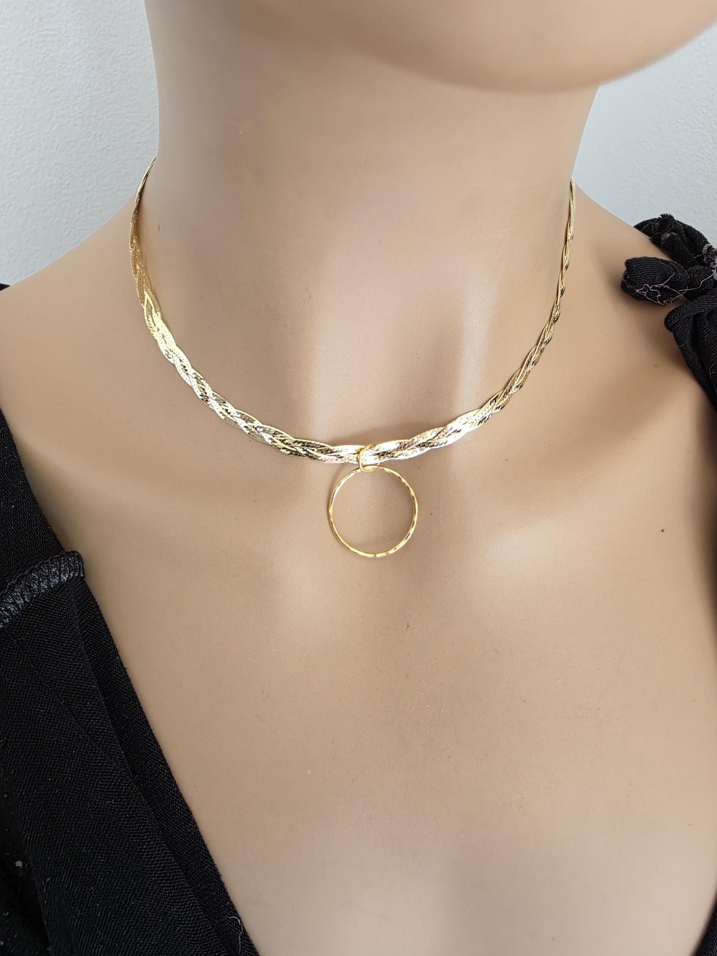 18k Gold Vermeil Over Sterling Silver Elegant Braided Herringbone Day Collar Necklace, Romantic Luxury Fine Jewelry