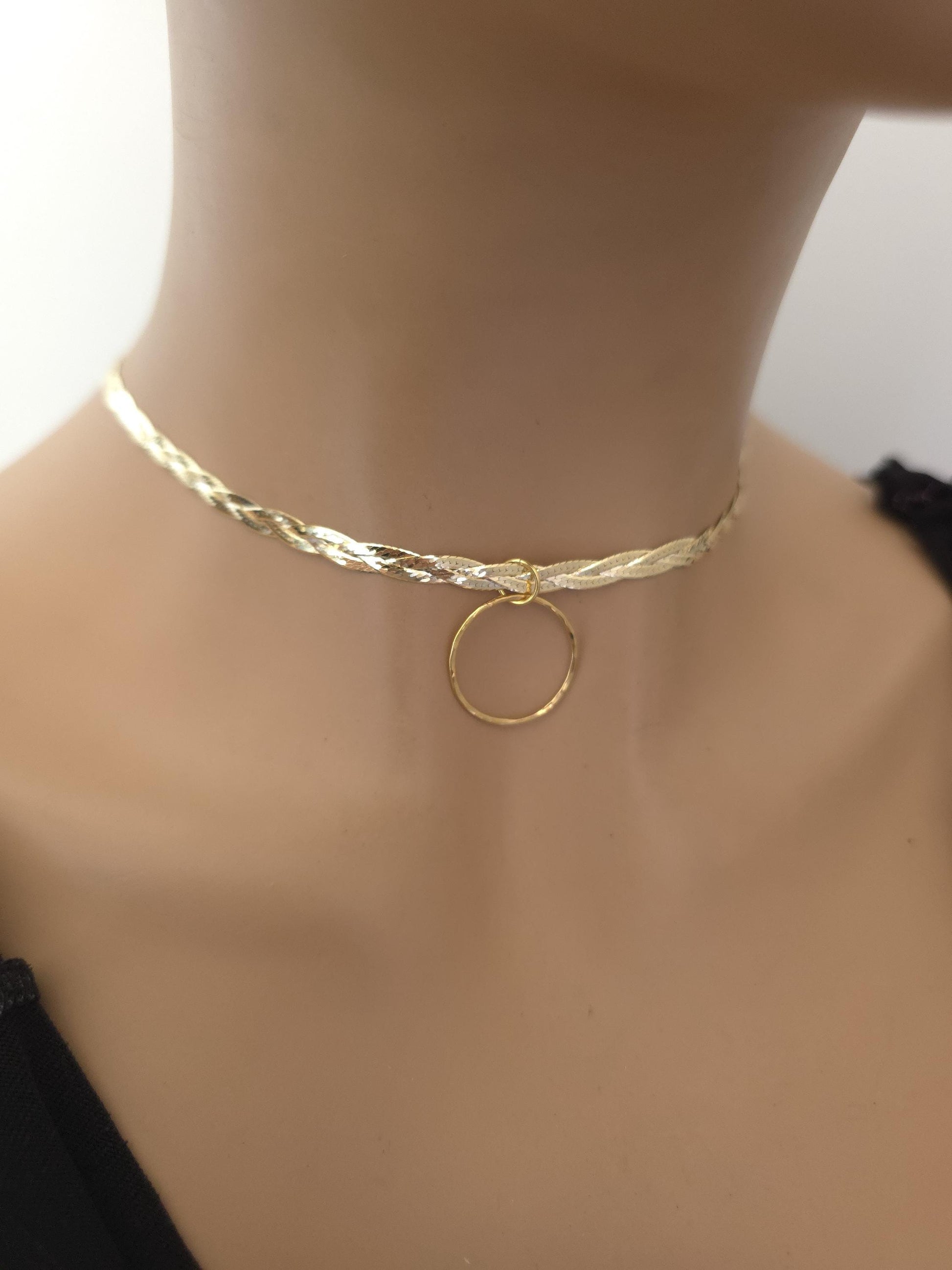 18k Gold Vermeil Over Sterling Silver Elegant Braided Herringbone Day Collar Necklace, Romantic Luxury Fine Jewelry